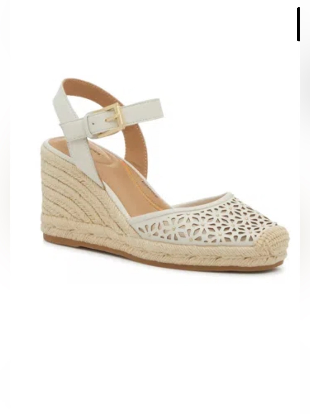 HUSH PUPPIES Wedge Espadrille Sandal - White Laser-Cut Ankle Strap SIZE 8.5